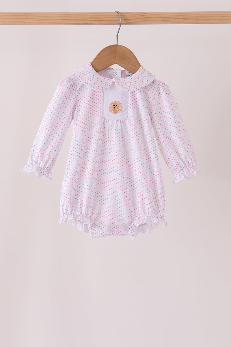 Pink Dot Turkey Embroidery Ruffle Bubble