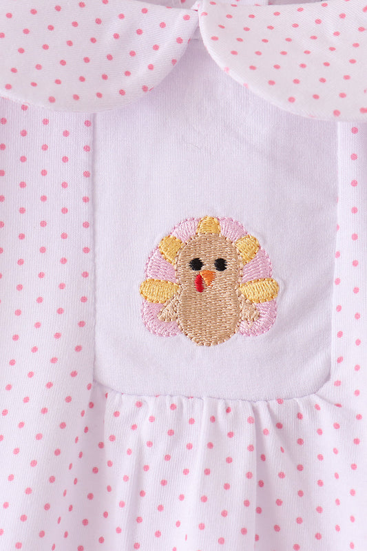 Pink Dot Turkey Embroidery Ruffle Bubble