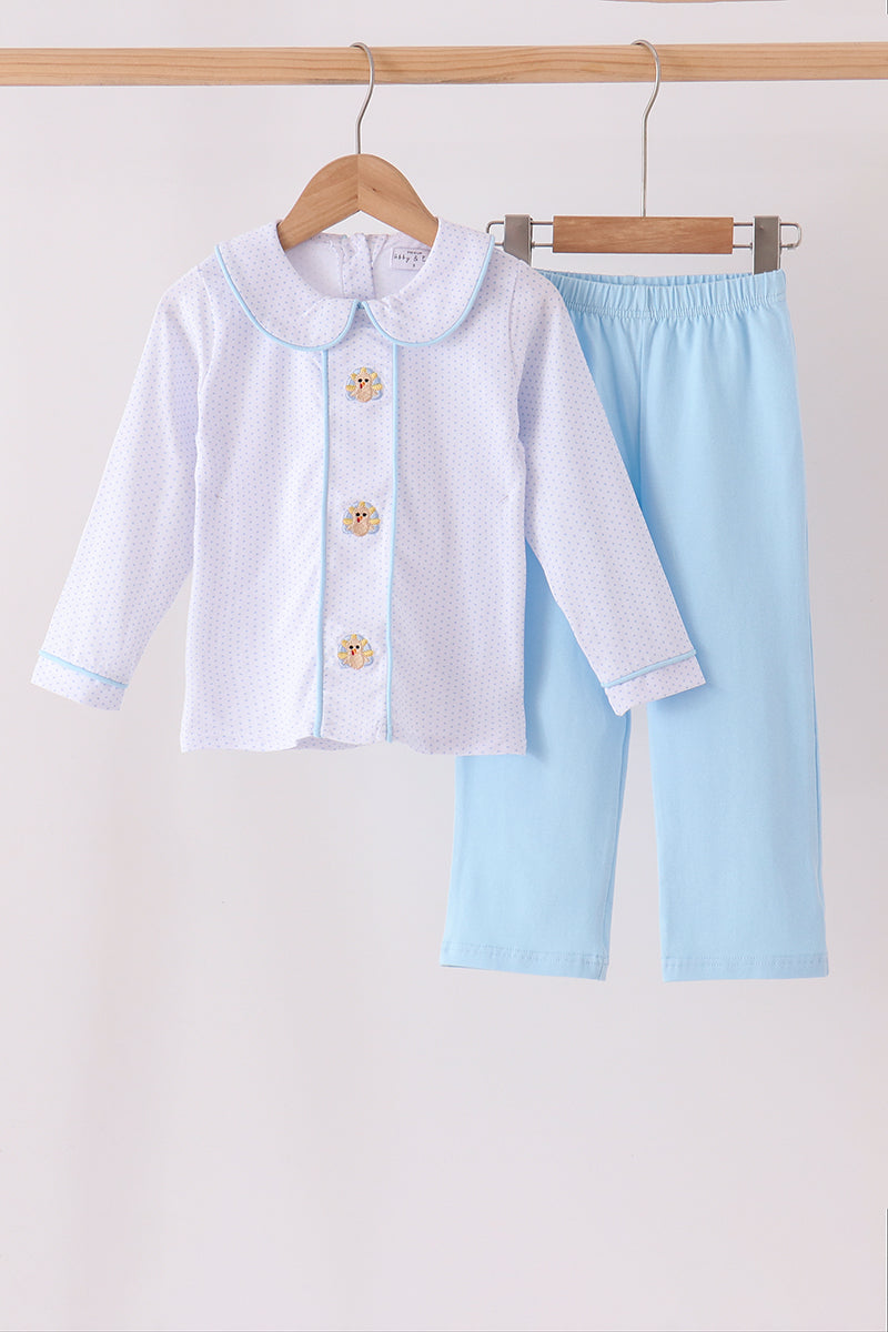 Blue Turkey Embroidery Pants Set