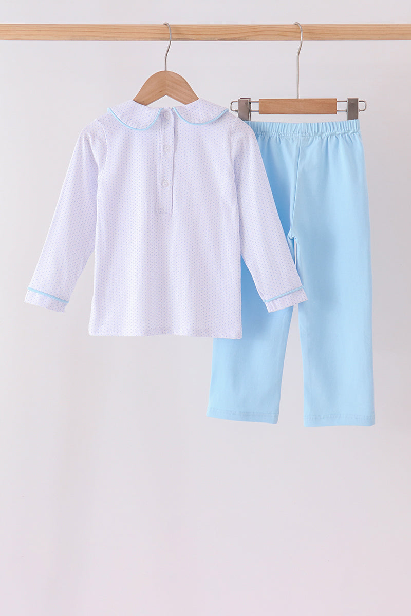 Blue Turkey Embroidery Pants Set