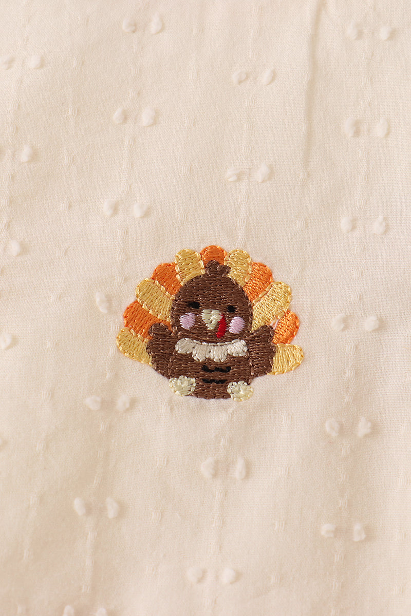Beige Turkey Embroidery Ruffle Pants Set