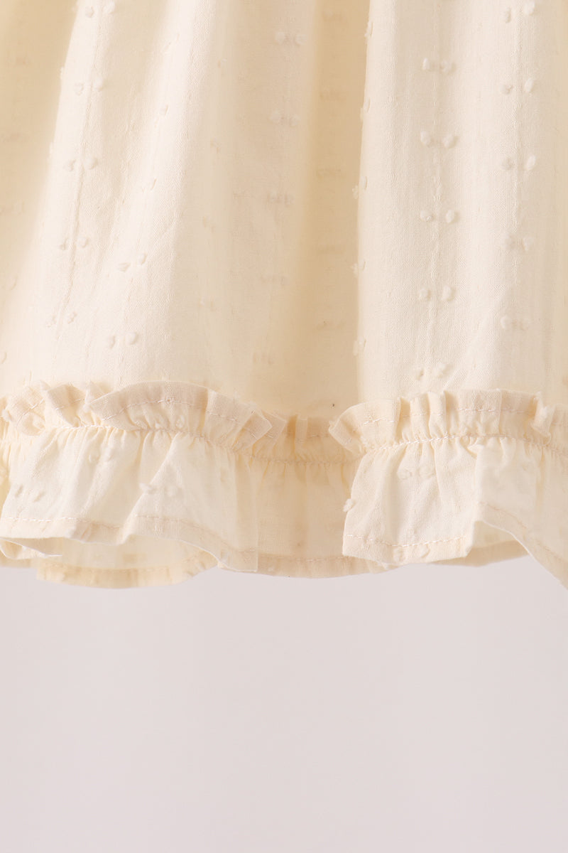 Beige Turkey Embroidery Ruffle Pants Set